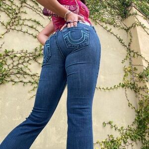 Women's True Religion Blue and white embroidered logo Jeans